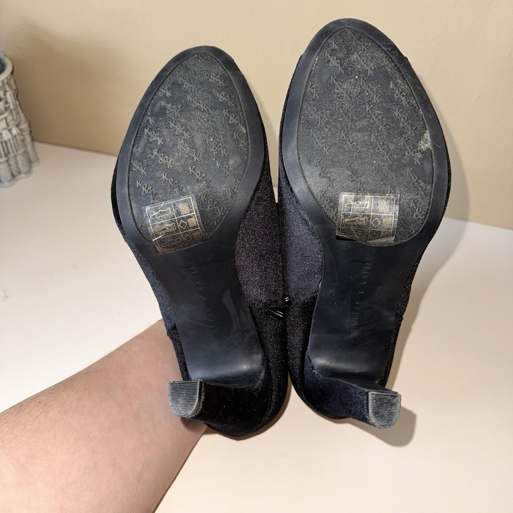 Kelly & Katie Black Velvet Open Toe Laced‎ Heel Ankle Boot Bootie Sz 9.5 Holiday - Picture 7 of 8